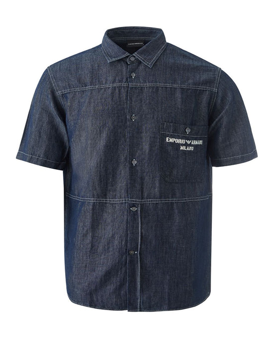 Elegant Blue Denim Casual Shirt