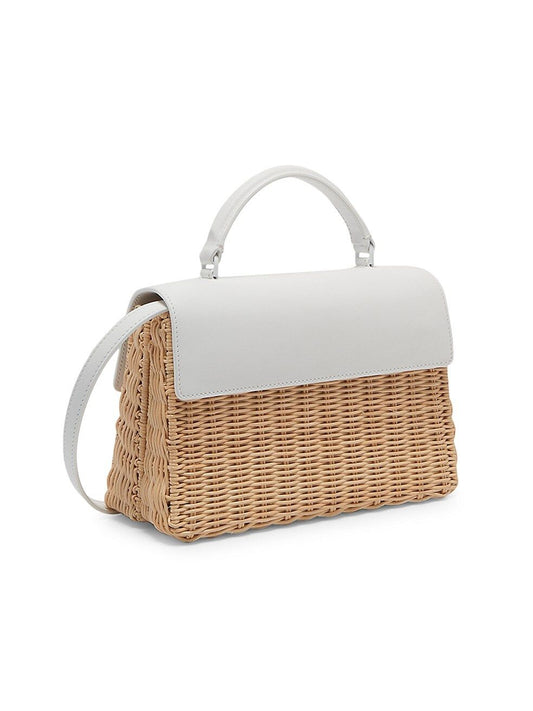 Chic White Leather & Straw Jitney Tote Bag