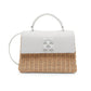 Chic White Leather & Straw Jitney Tote Bag