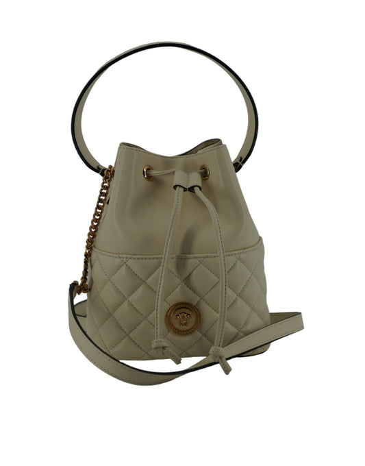 Elegant Small White Leather Bucket Shoulder Bag