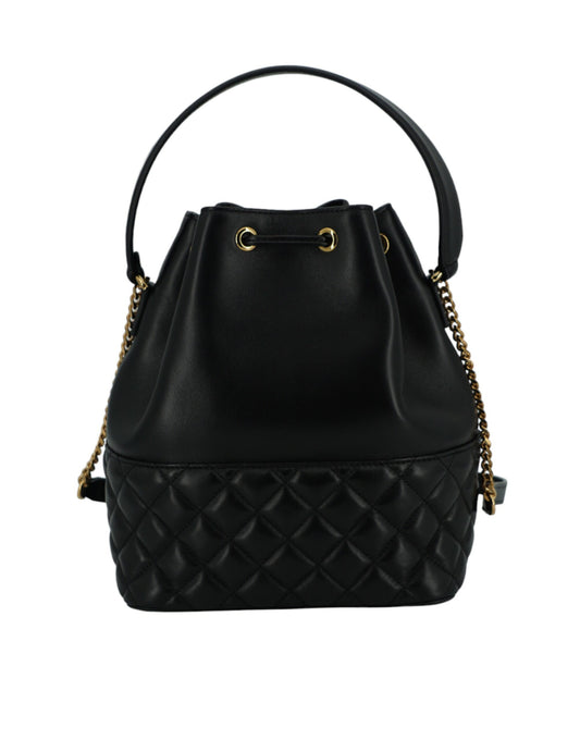 Elegant Black Leather Medusa Bucket Shoulder Bag