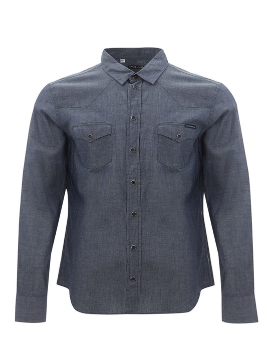 Elegant Slim Fit Blue Cotton Shirt