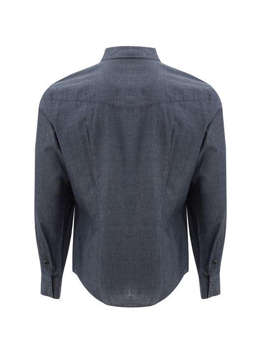 Elegant Slim Fit Blue Cotton Shirt