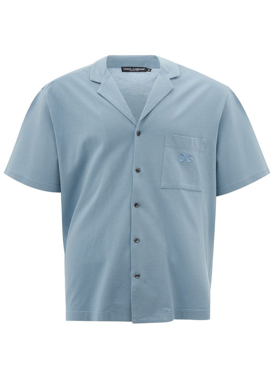 Elegant Light Blue Cotton V-Neck Shirt