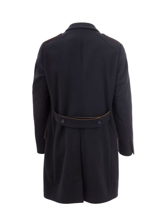 Elegant Blue Wool Mid-Length Coat