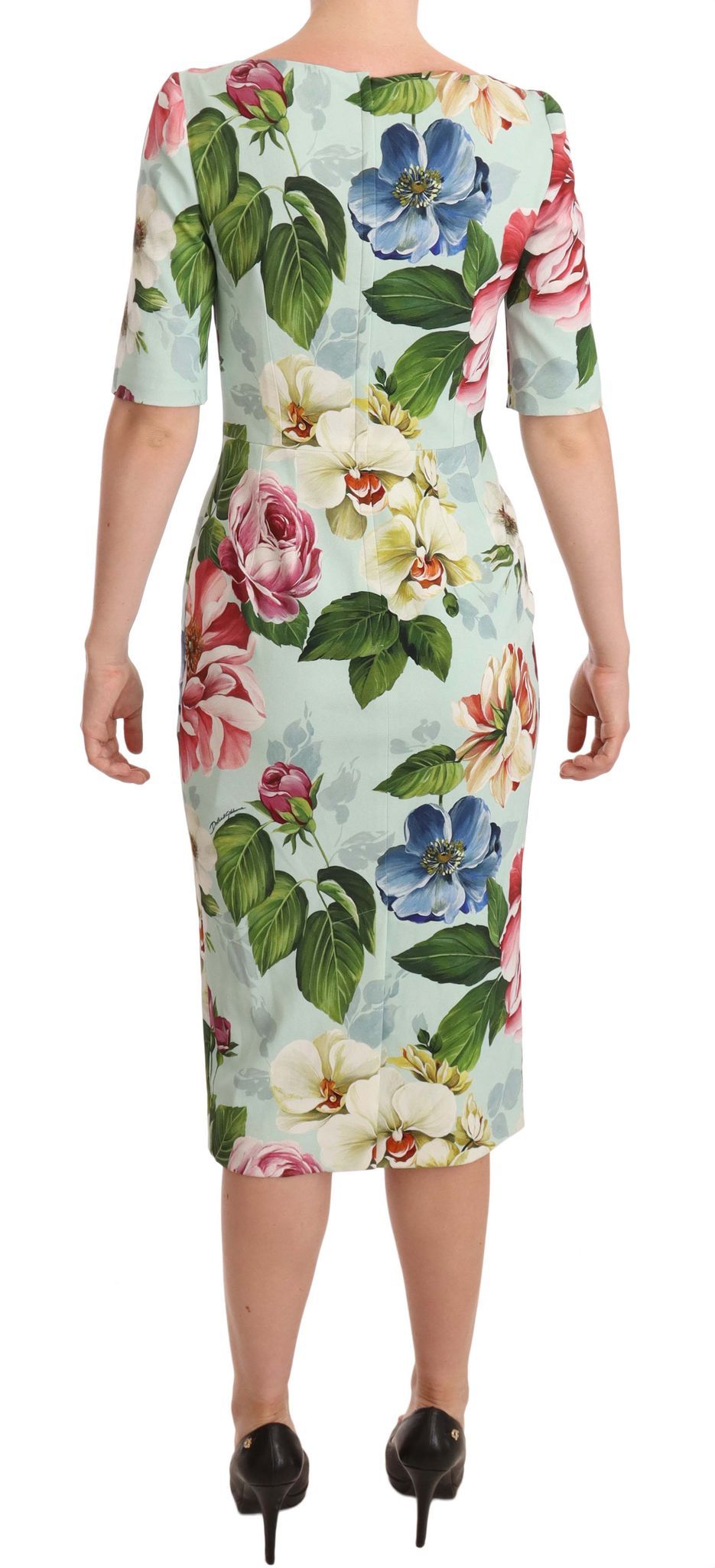 Elegant Floral Midi Dress with Silk Lining