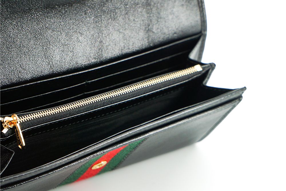 Elegant Black Leather Wallet with Gold-Toned Accents