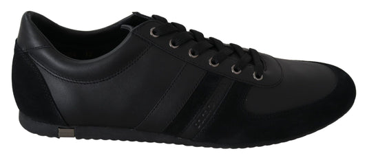 Elegant Black Leather Casual Sneakers