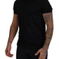Black Silk V-Neck Short Sleeve T-shirt