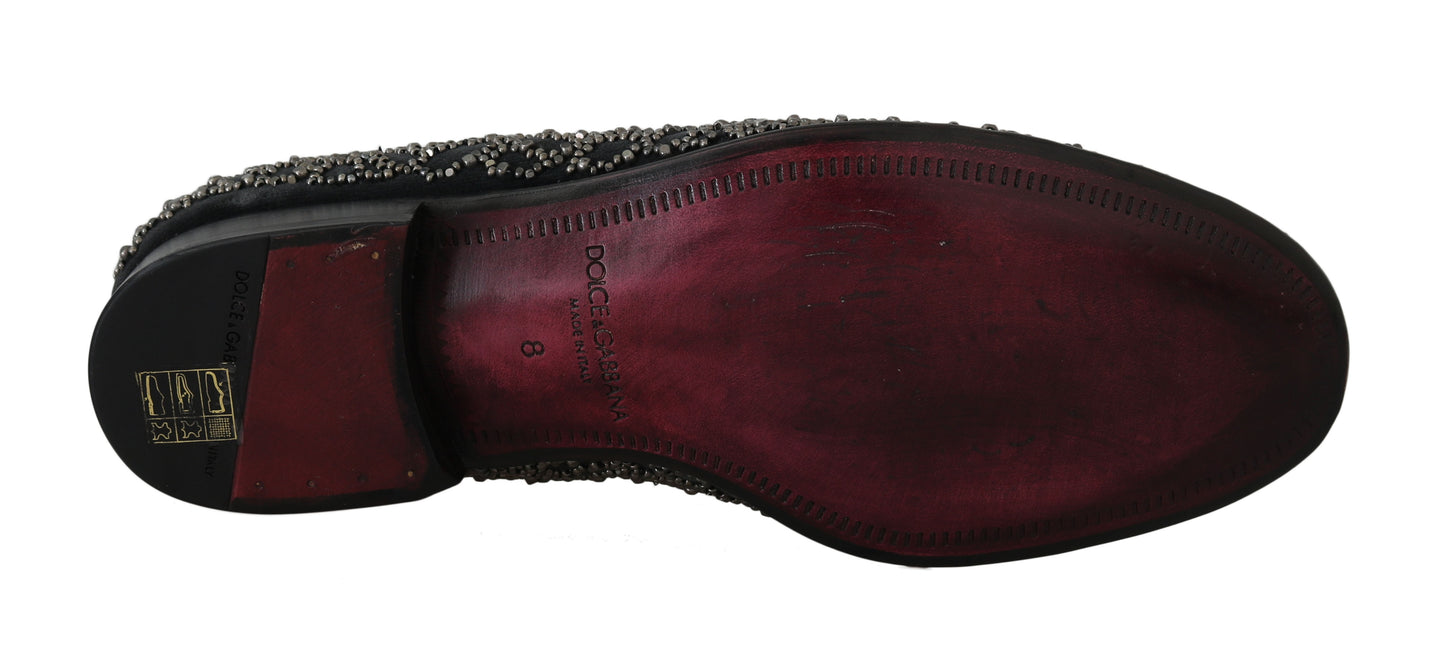 Elegant Black Velvet Loafers with Crystal Detail