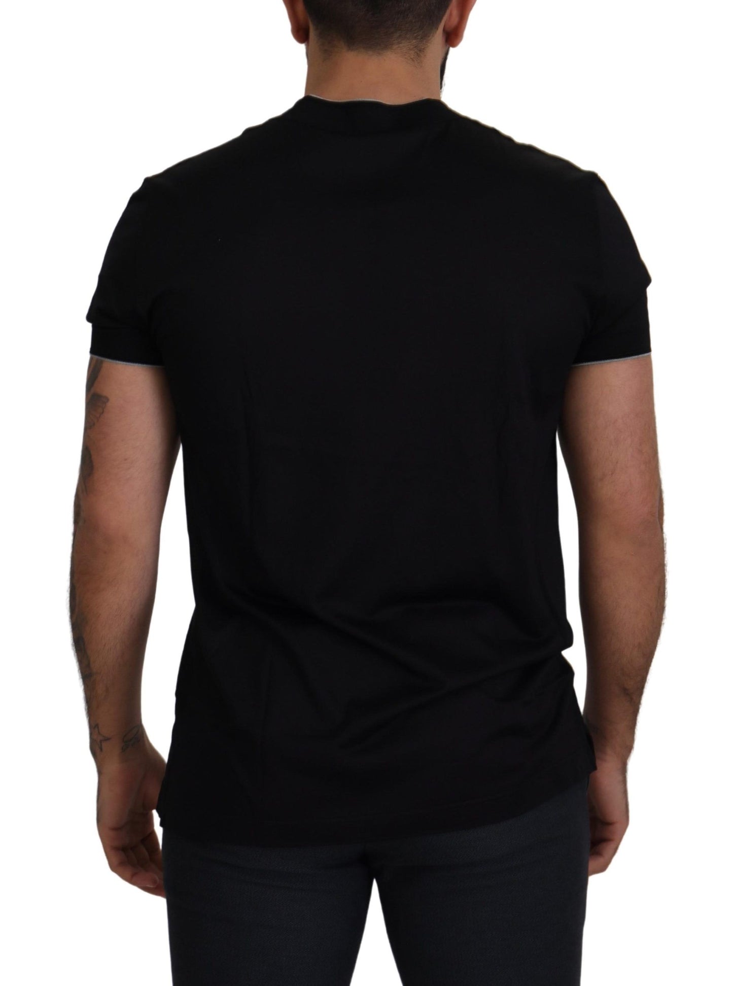 Black Silk V-Neck Short Sleeve T-shirt