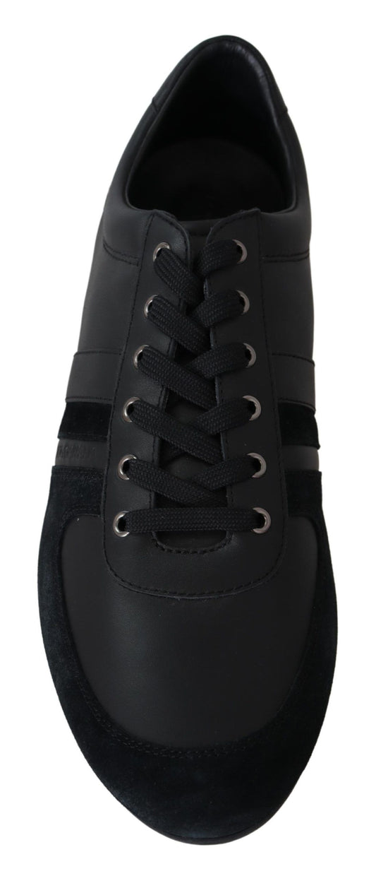 Elegant Black Leather Casual Sneakers