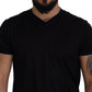 Black Silk V-Neck Short Sleeve T-shirt