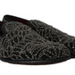 Elegant Black Velvet Loafers with Crystal Detail