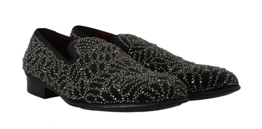 Elegant Black Velvet Loafers with Crystal Detail