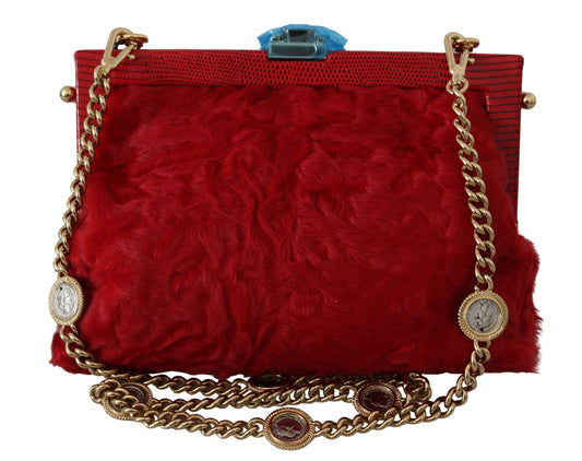 Opulent Red Fur VANDA Evening Clutch