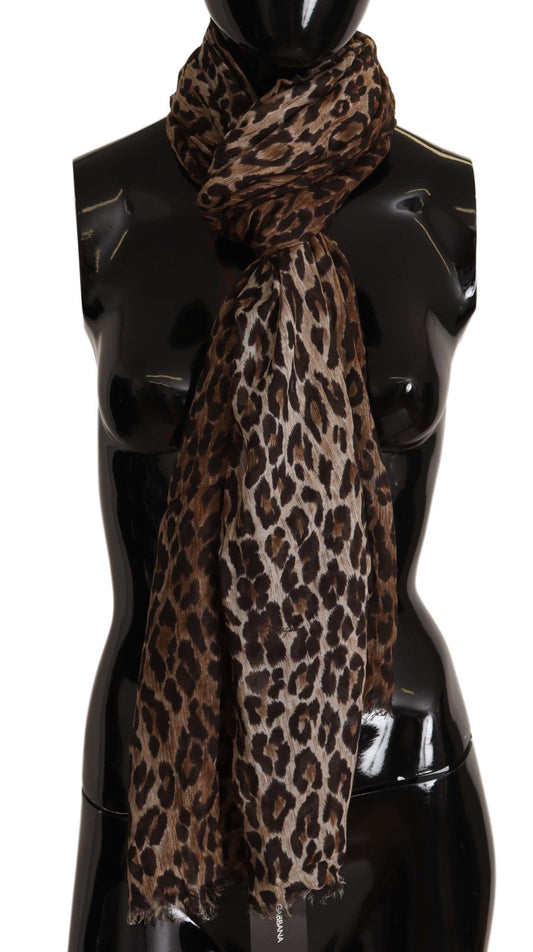 Elegant Leopard Print Modal-Cashmere Scarf