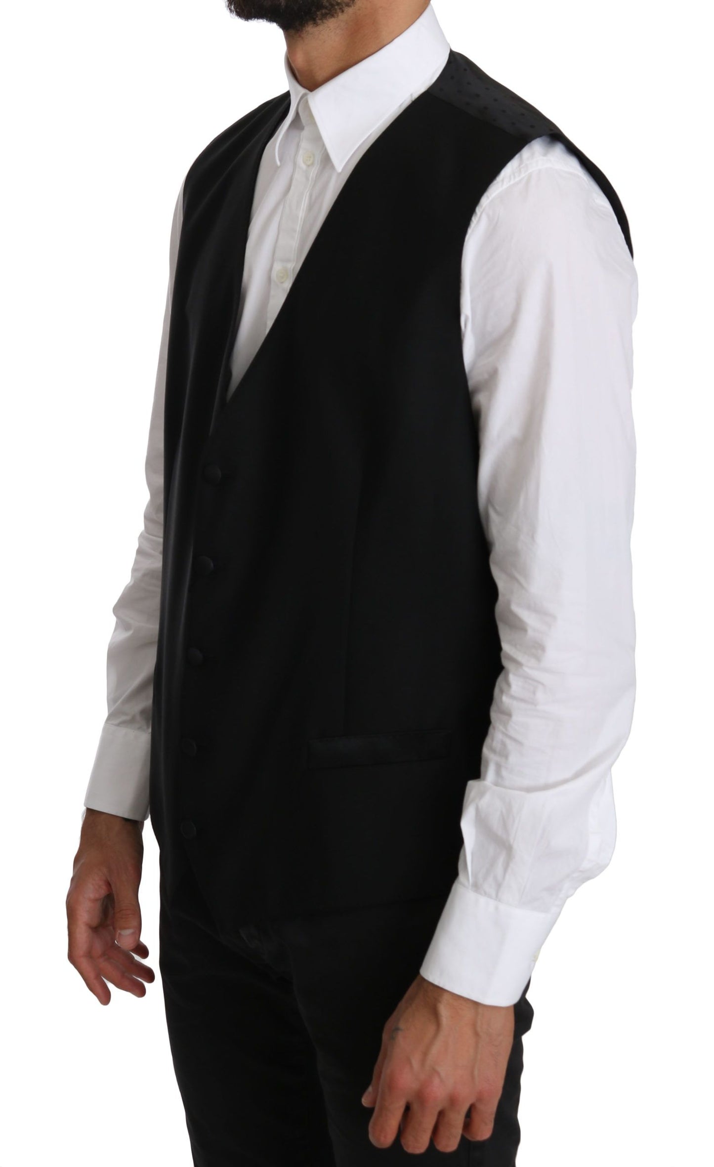 Elegant Black Wool Silk Vest