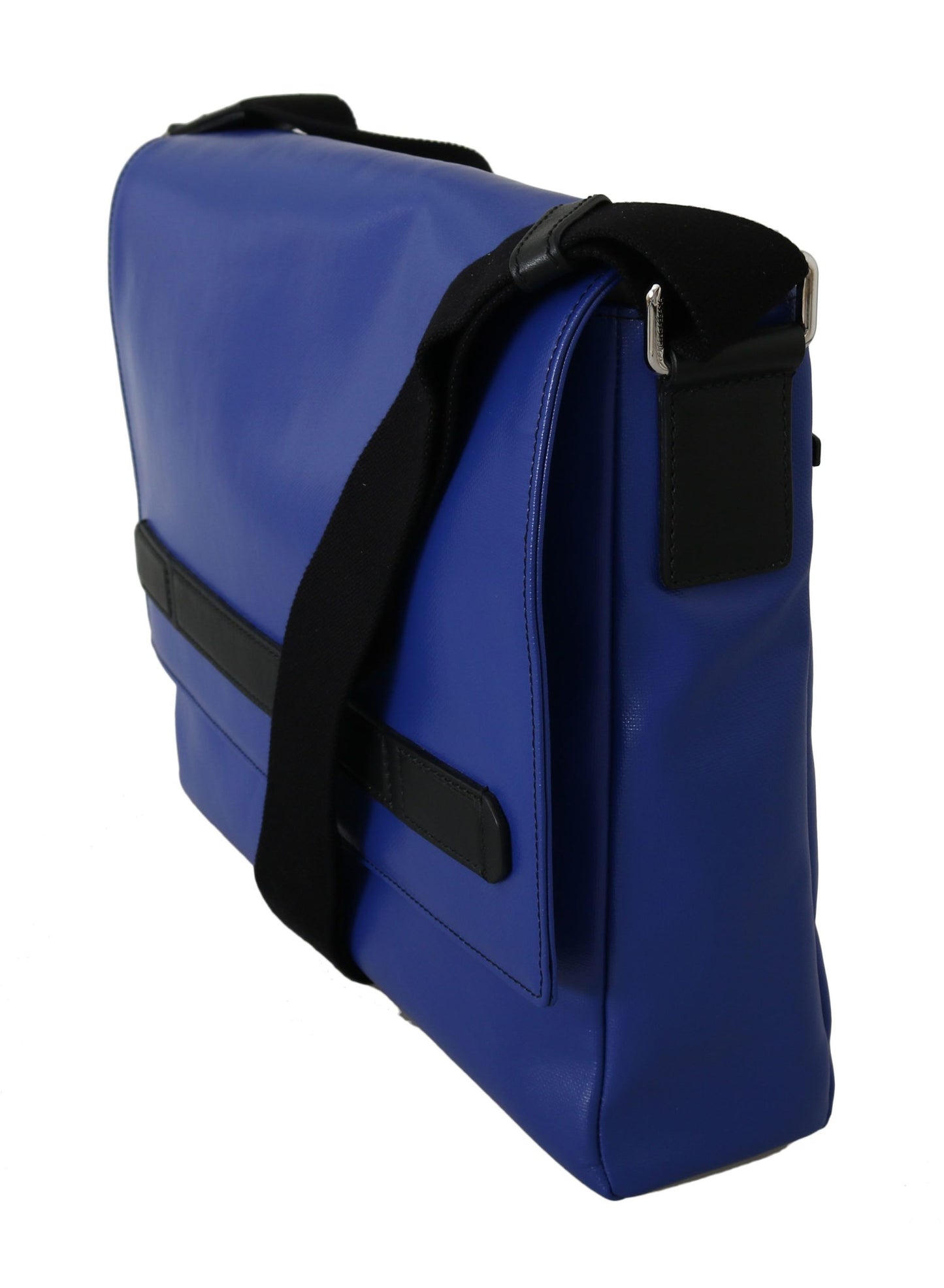 Elegant Blue & Black Cotton Blend Messenger Bag