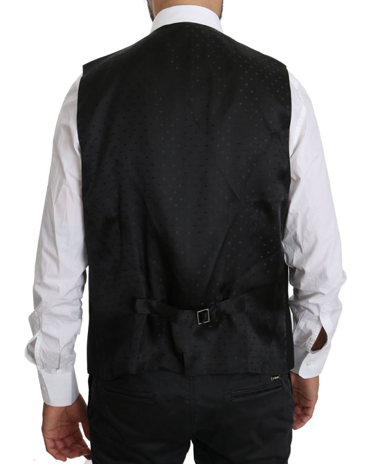 Elegant Black Wool Silk Vest