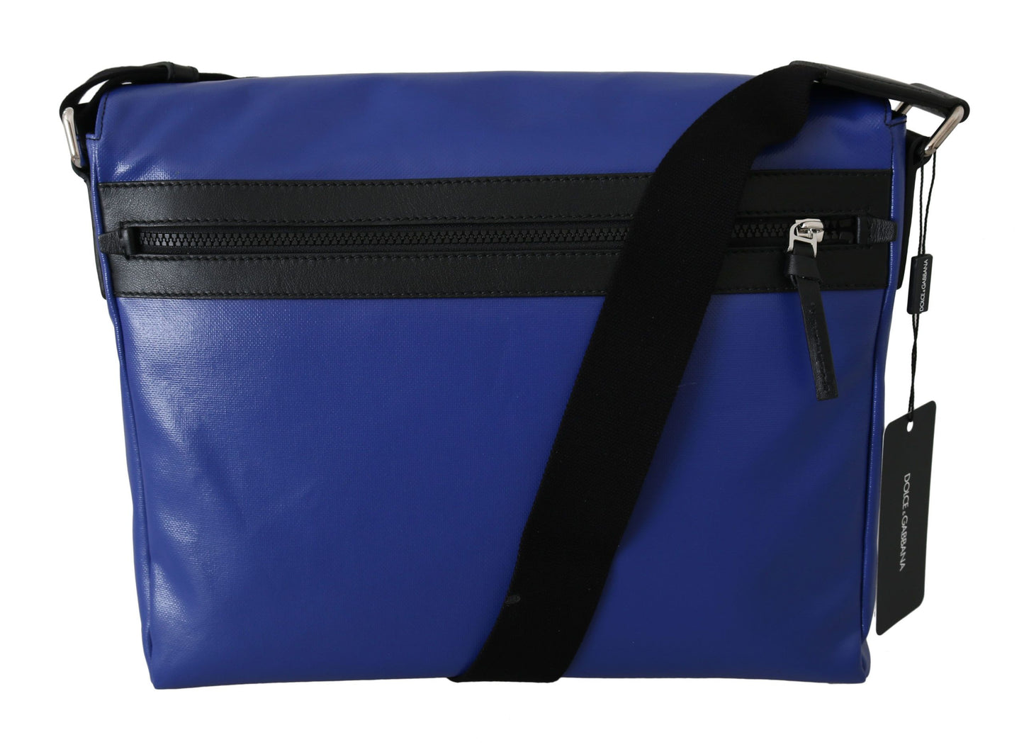 Elegant Blue & Black Cotton Blend Messenger Bag