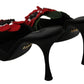 Elegant Black Silk Rose Heeled Sandals