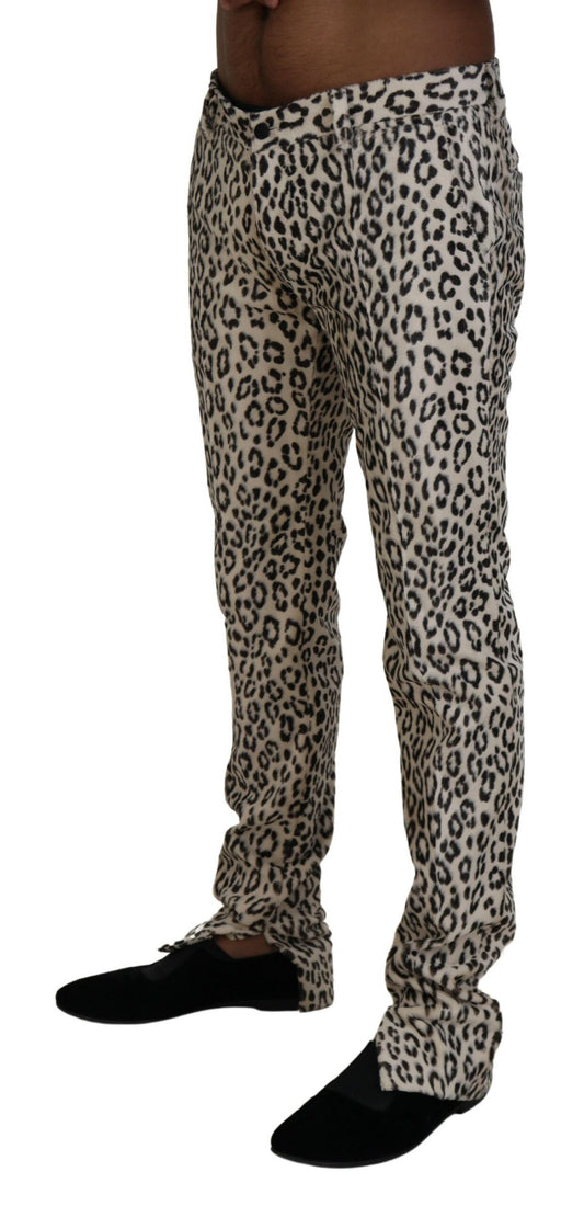 Elegant Beige Leopard Print Pants