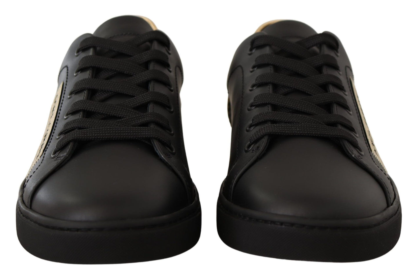 Elegant Black and Gold Low-top Leather Sneakers