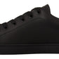 Elegant Black and Gold Low-top Leather Sneakers