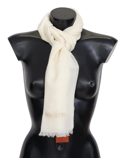 Elegant White Cashmere Scarf Unisex