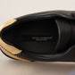 Elegant Black and Gold Low-top Leather Sneakers