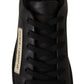 Elegant Black and Gold Low-top Leather Sneakers