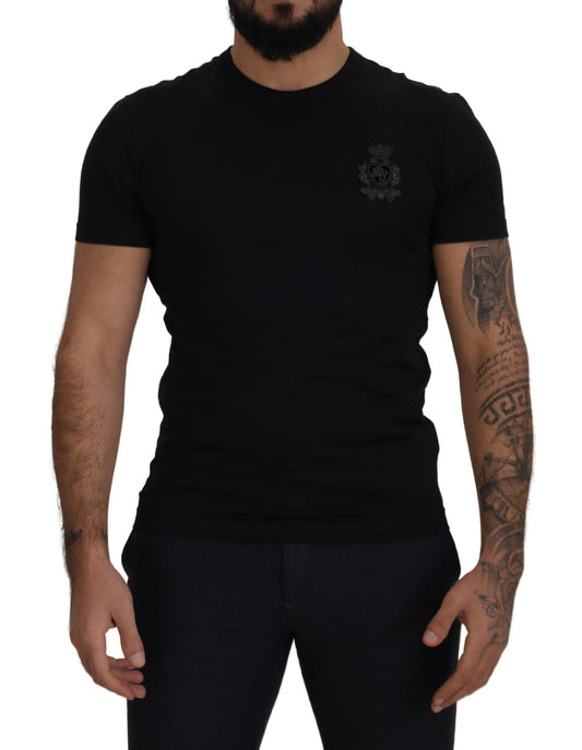 Elegant Cotton Crew Neck Tee with Logo Patch