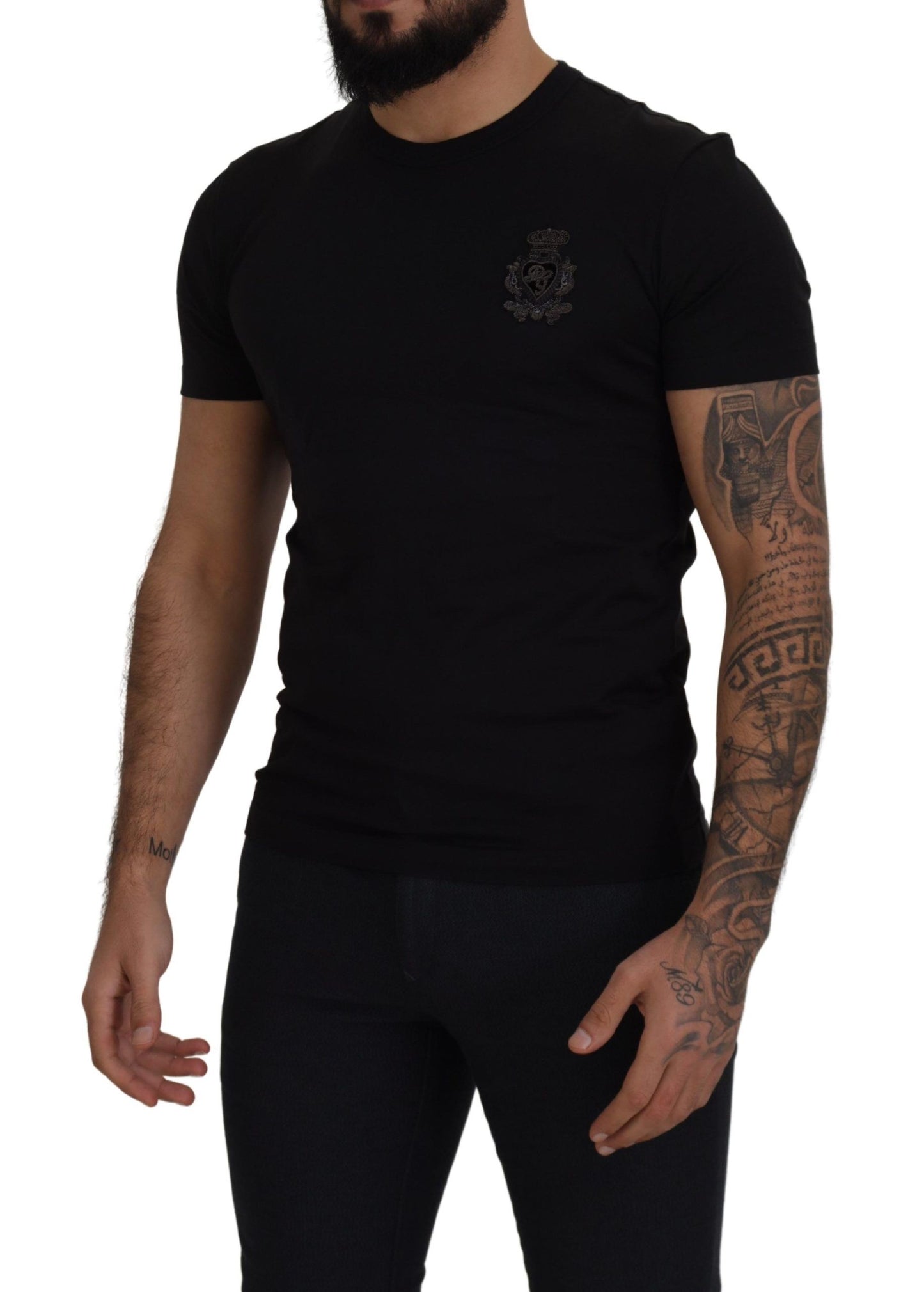 Elegant Cotton Crew Neck Tee with Logo Patch