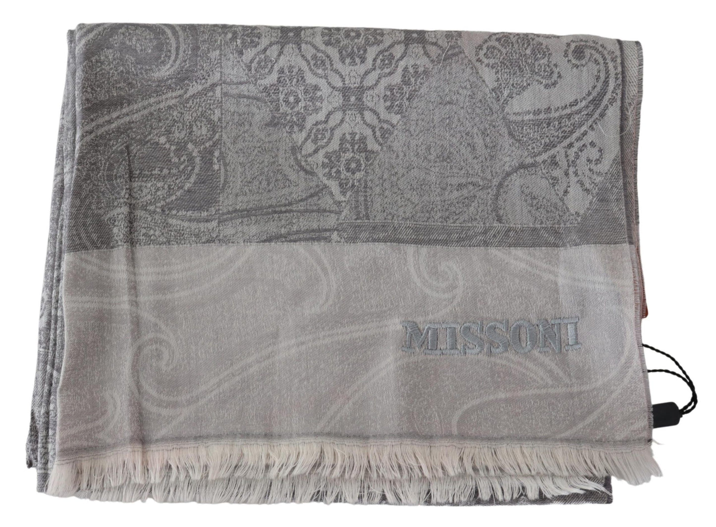 Elegant Paisley Wool Scarf in Gray