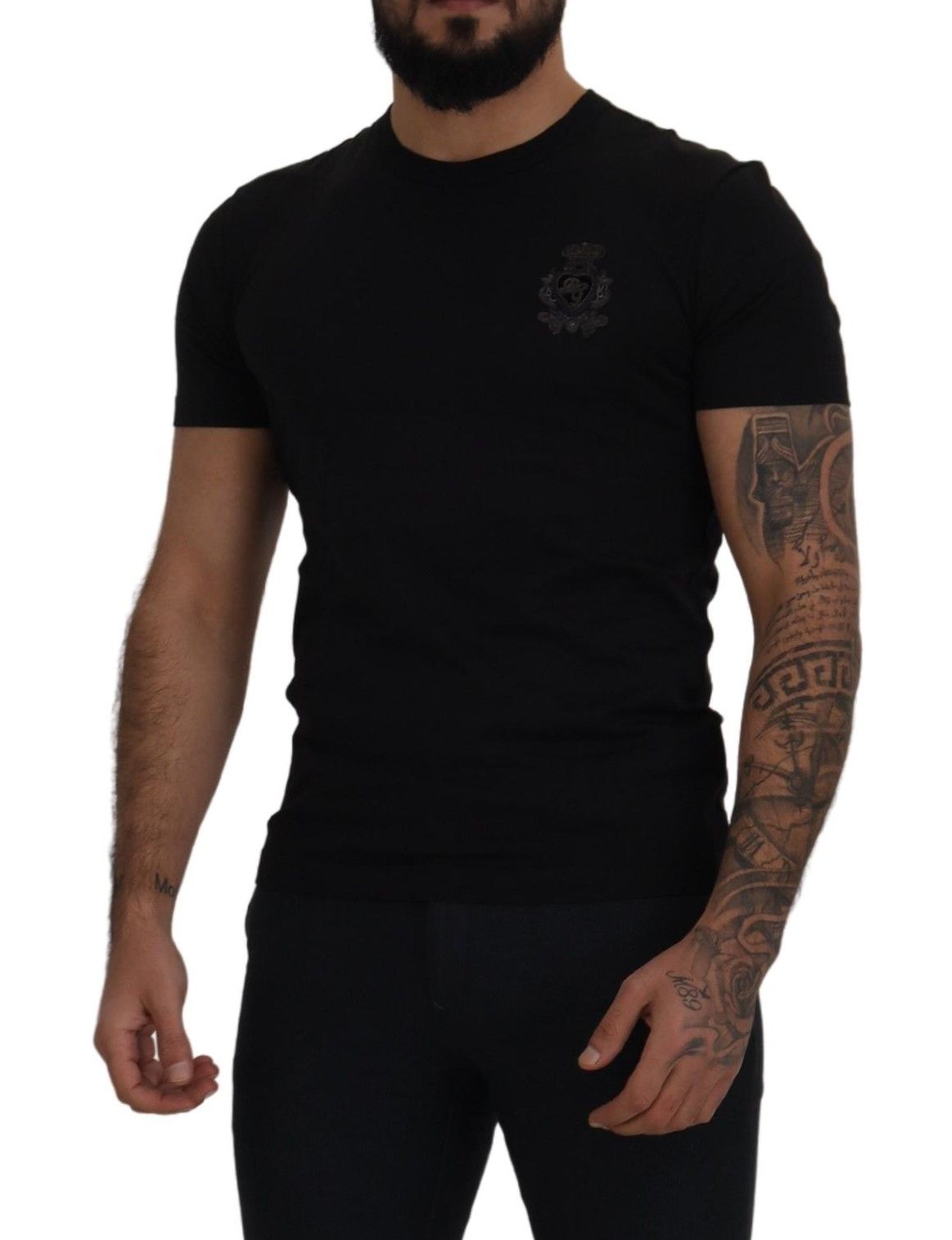 Elegant Cotton Crew Neck Tee with Logo Patch