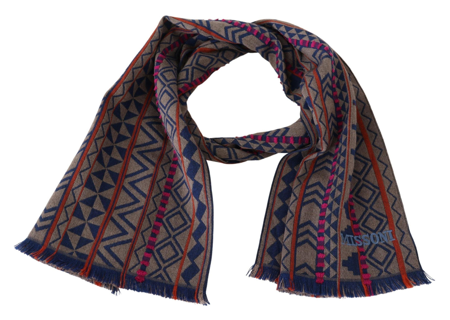 Elegant Multicolor Wool Scarf with Fringes