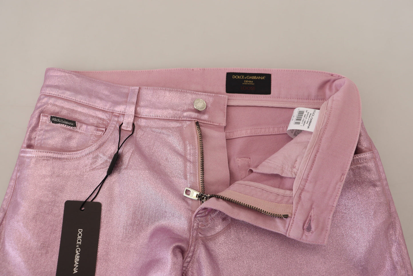 Metallic Pink Loose Denim Jeans