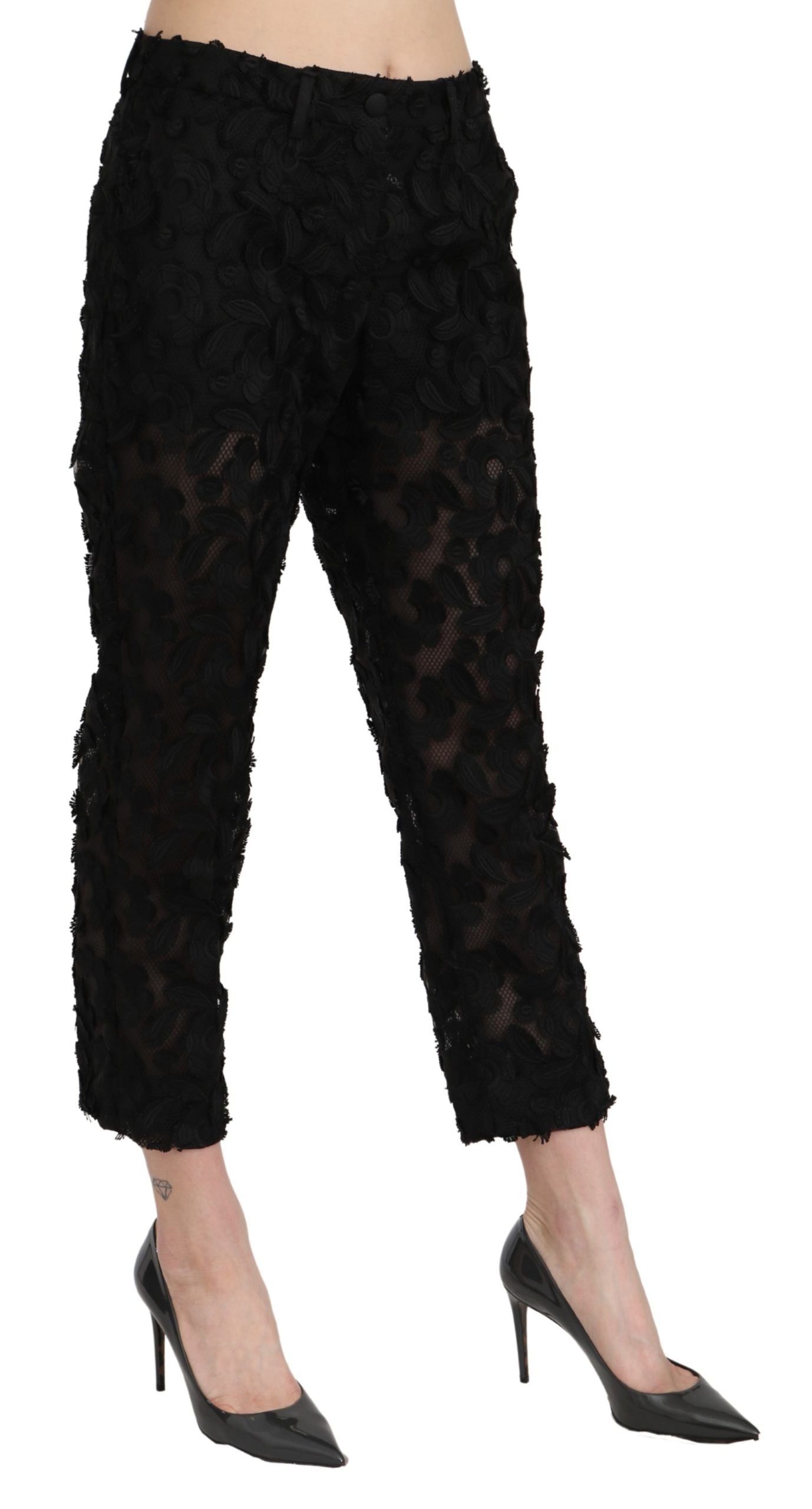 Elegant Straight Cropped Lace Trousers