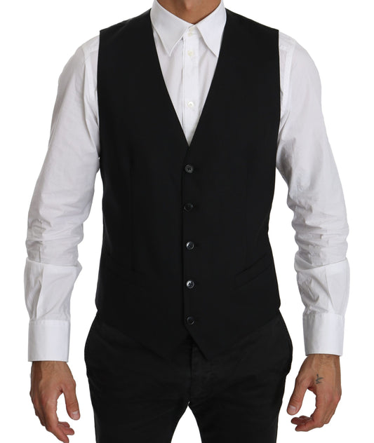 Black Waistcoat Formal Gilet Dress Wool  Vest