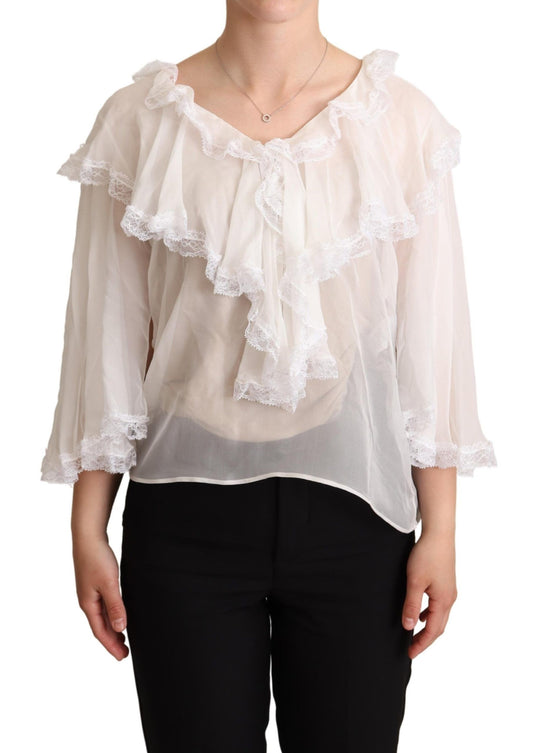 Elegant White Silk Long Sleeve Blouse