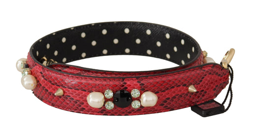 Red Python Leather Crystals Reversible Shoulder Strap