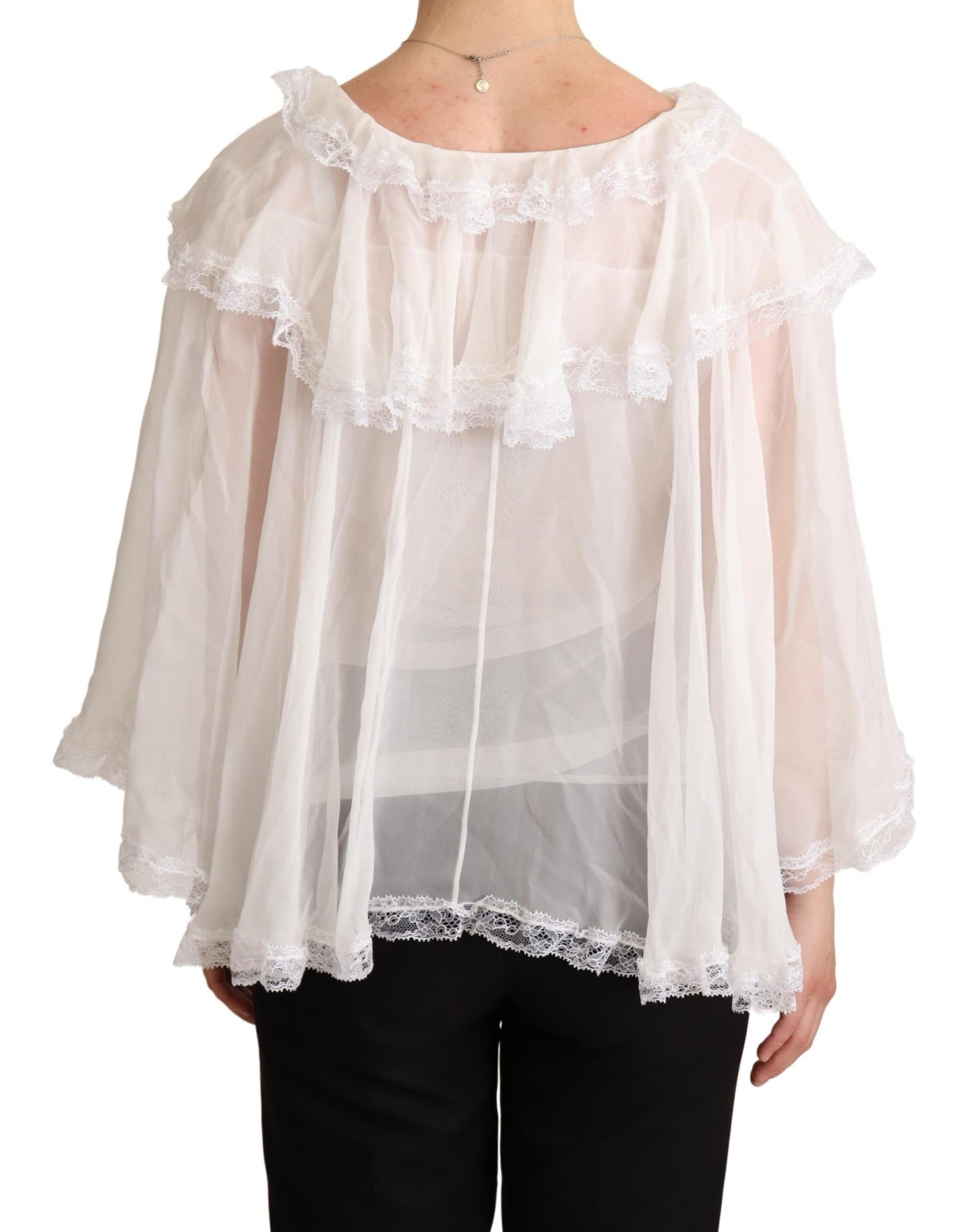 Elegant White Silk Long Sleeve Blouse