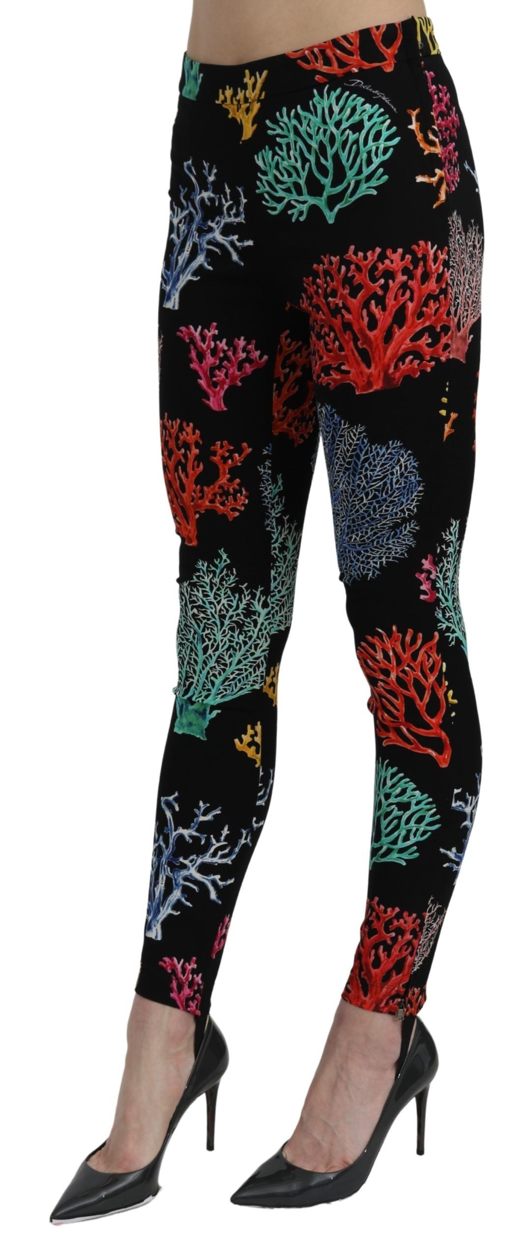 Elegant High Waist Slim Leggings Coral Print