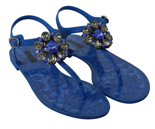 Blue Crystal-Embellished Beachwear Sandals