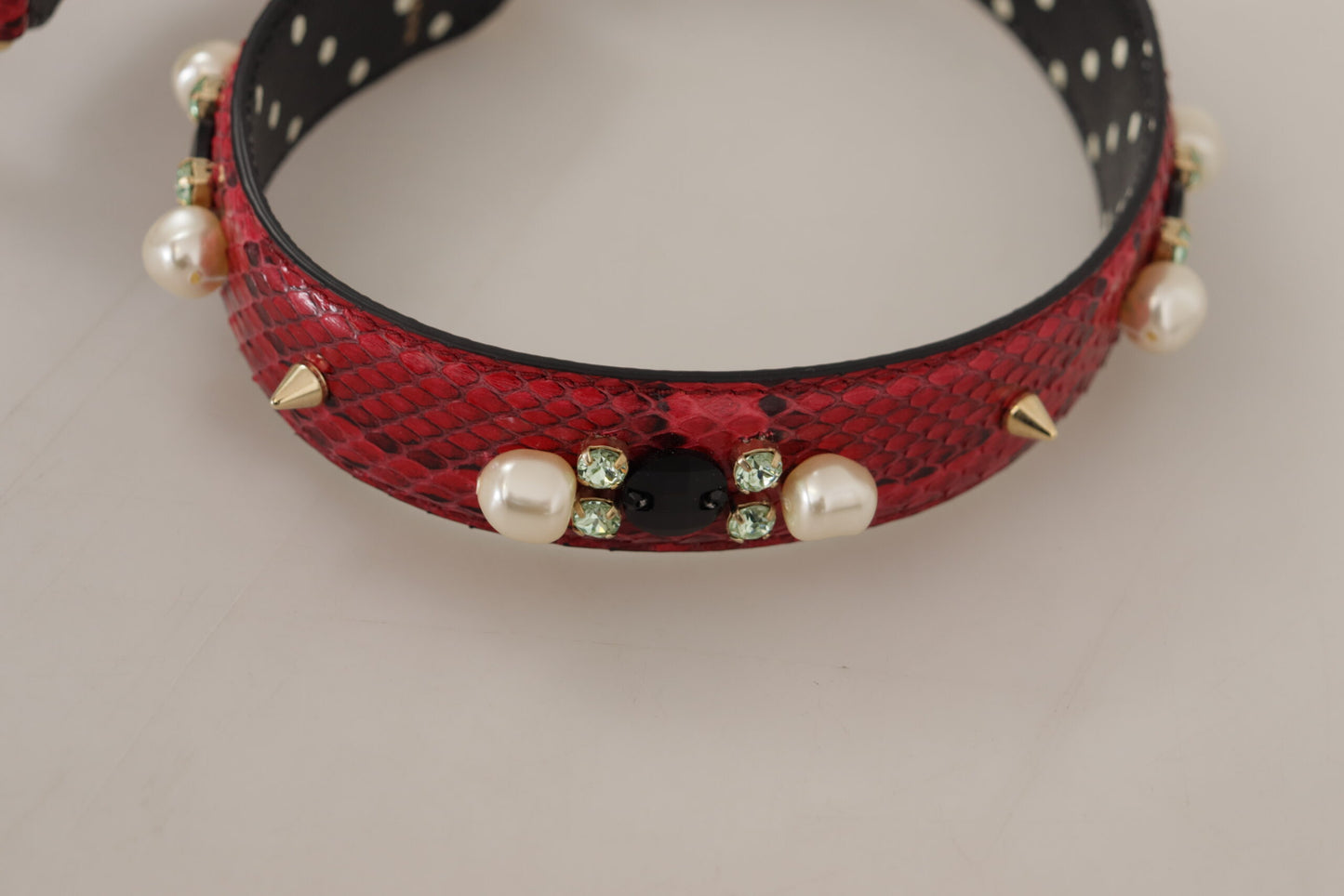 Red Python Leather Crystals Reversible Shoulder Strap