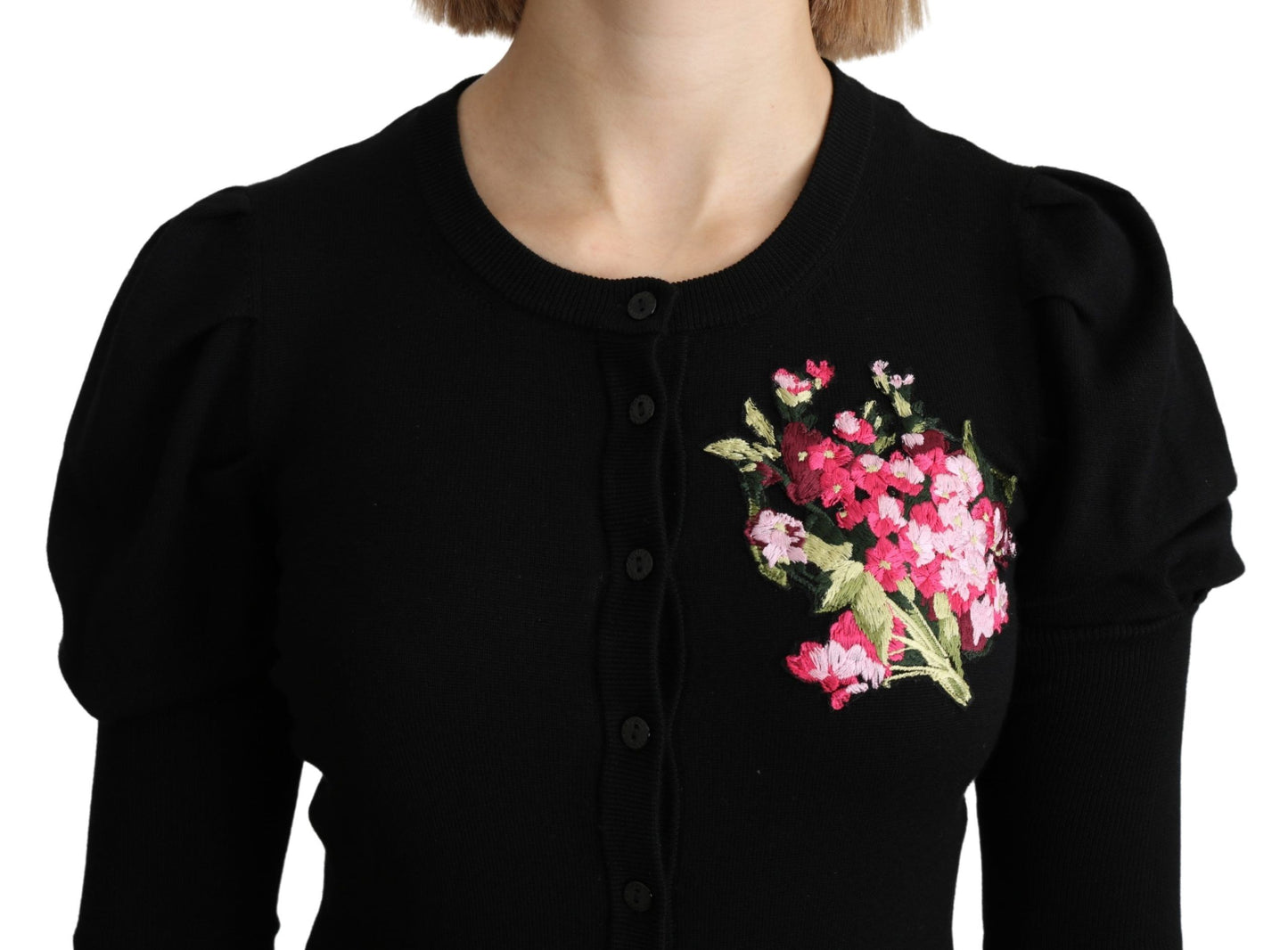 Elegant Floral Embroidered Wool Cardigan