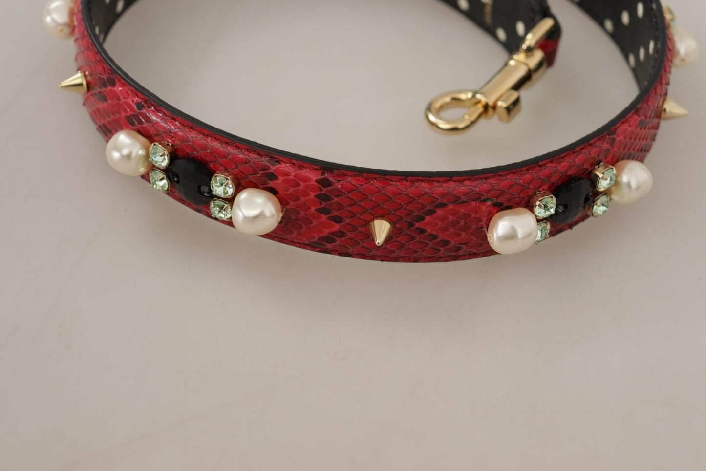 Red Python Leather Crystals Reversible Shoulder Strap