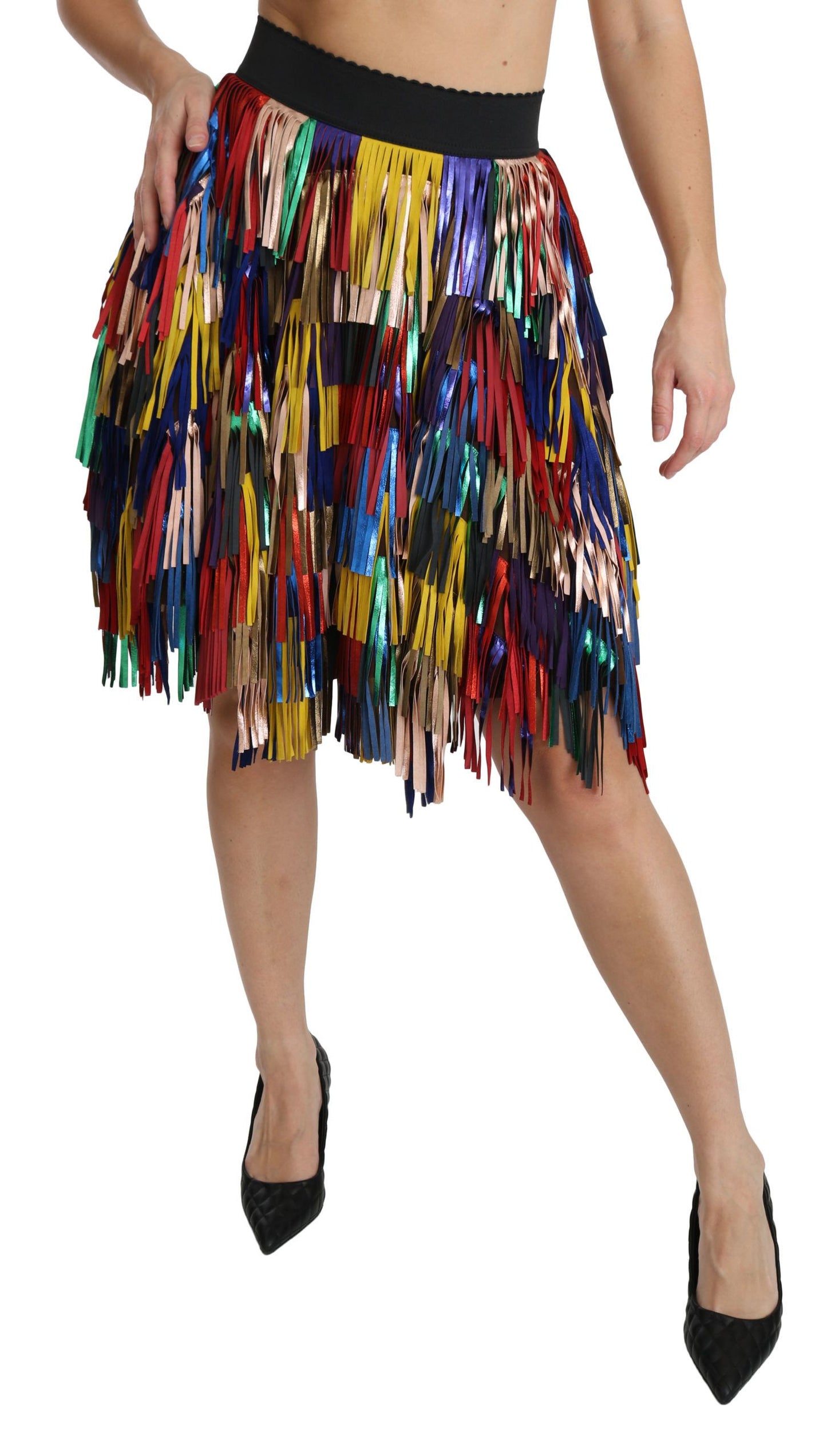 Chic Multicolor Lambskin Knee-Length Skirt