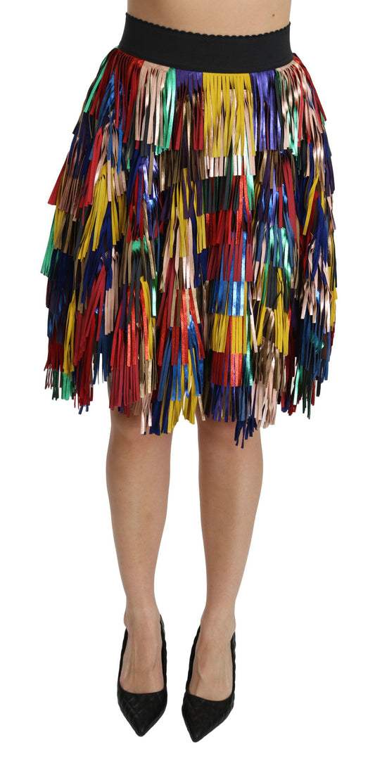 Chic Multicolor Lambskin Knee-Length Skirt